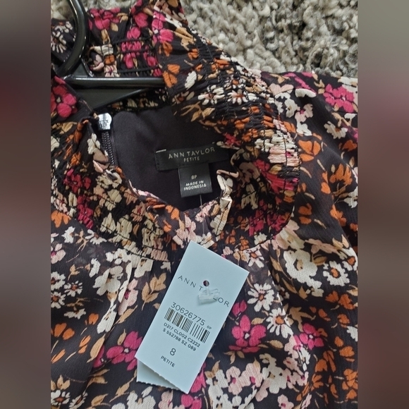 Ann Taylor Floral Smocked Neck Shift 8 Petite A-Line Prairie  Dress - Picture 6 of 15